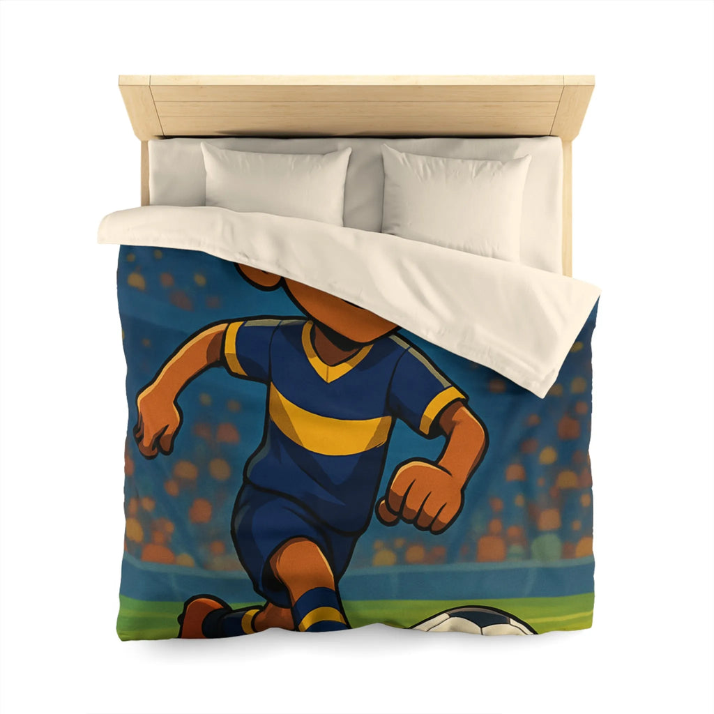 Housse de Couette Enfant Footballeur Dessin Animé, Terrain de Jeu Lumineux Sportif