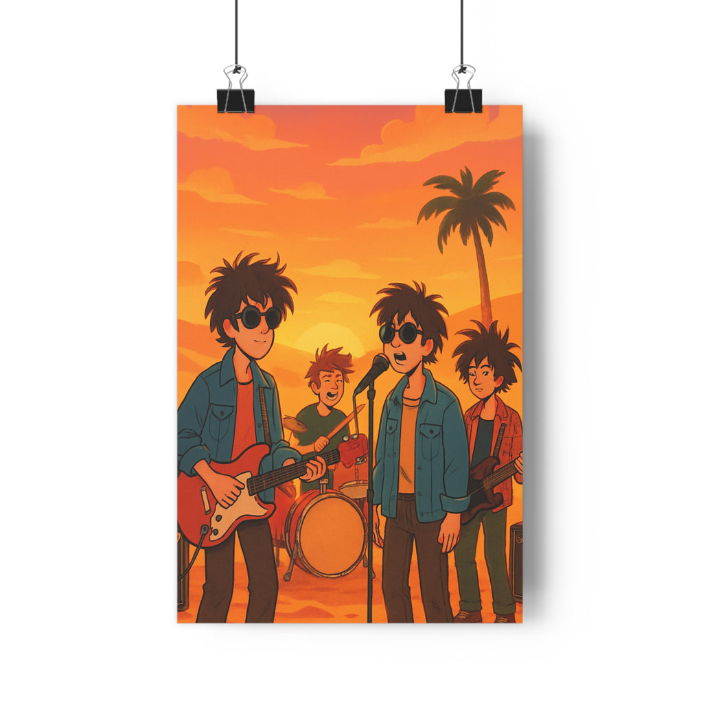 Poster décoratif cartoon vibrant orange jaune musique chambre coucher soleil dynamique format 30x46 cm