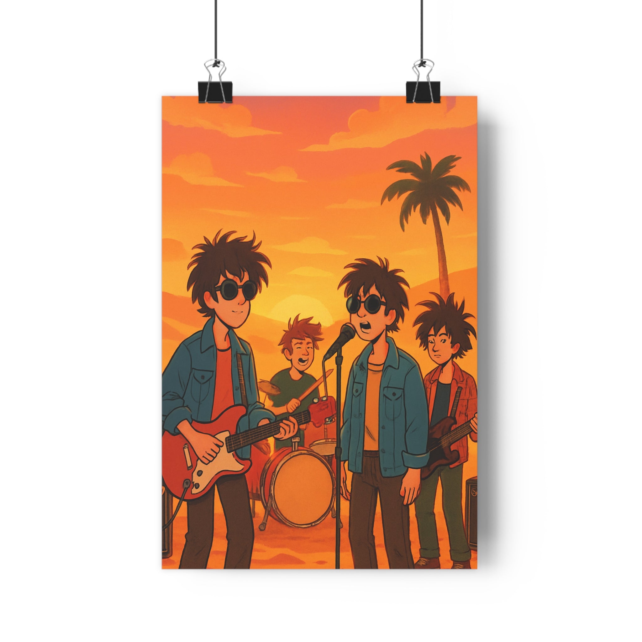 Poster décoratif cartoon vibrant orange jaune musique chambre coucher soleil dynamique format 30x46 cm