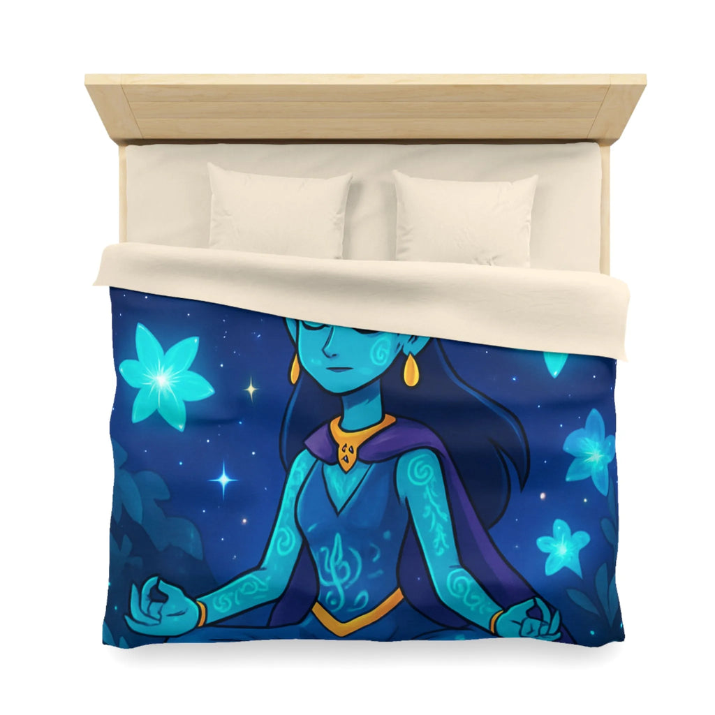 Housse de Couette Élégante avec Déesse Méditative et Étoiles, Ambiance Nocturne Mystique