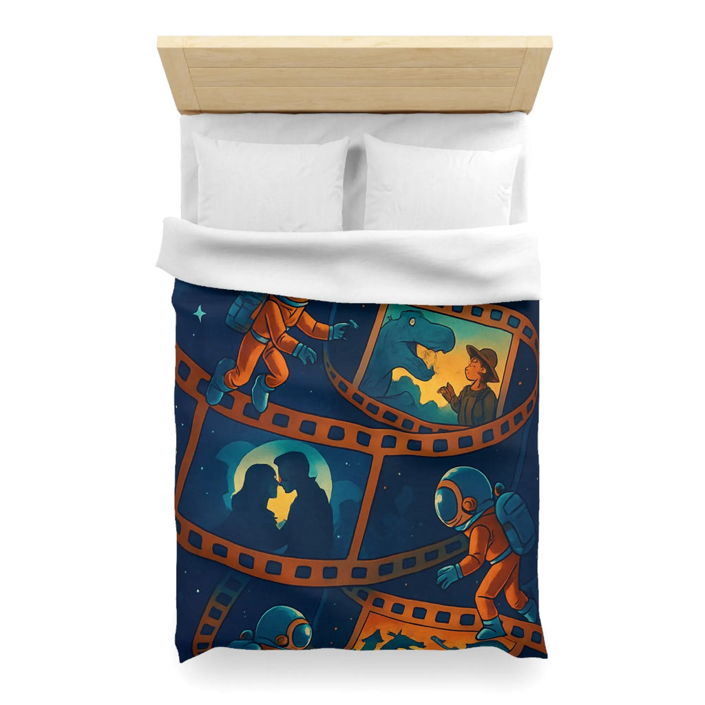 Housse de couette cosmos rêveur avec astronautes et séquences cinématographiques vintage