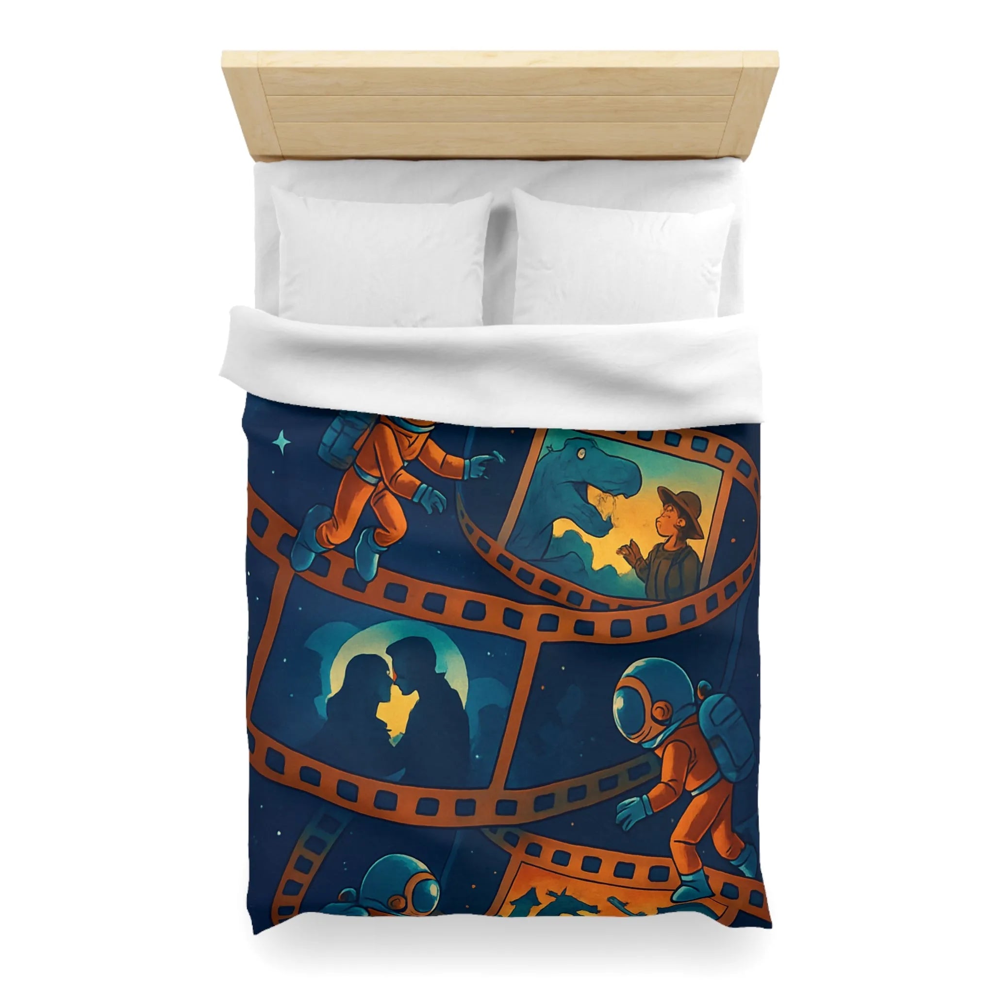 Housse de couette cosmos rêveur avec astronautes et séquences cinématographiques vintage