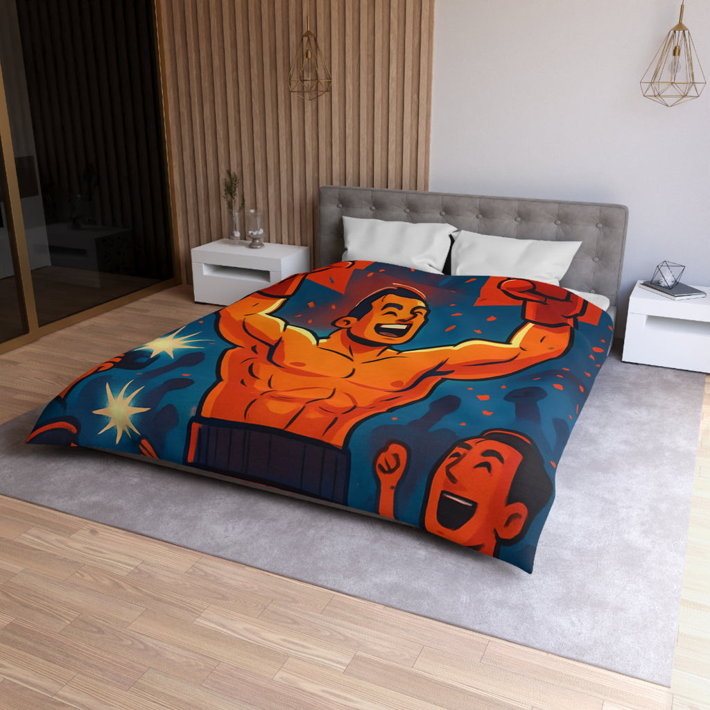 Housse de couette spectaculaire avec illustration de boxeur victorieux et public en liesse
