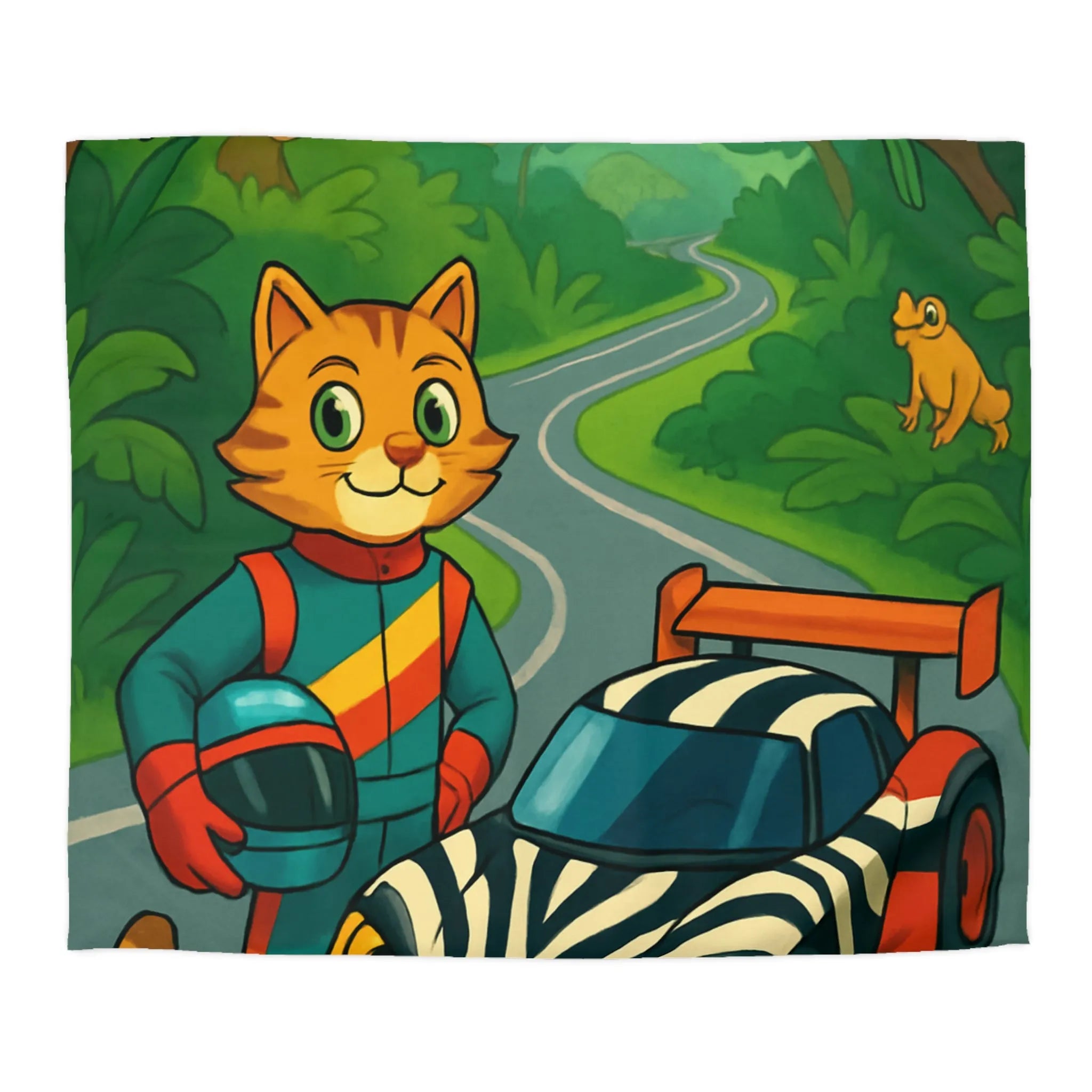 Housse de couette illustrée avec pilote chat, voiture zébrée et jungle luxuriante