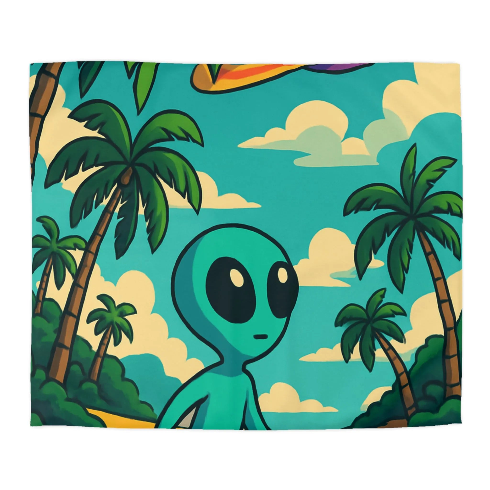 Housse de Couette Enfant Alien Plage Tropicale Planète Saturée Rêveur Ciel Imagination