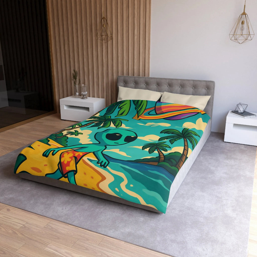Housse de Couette Enfant Alien Plage Tropicale Planète Saturée Rêveur Ciel Imagination