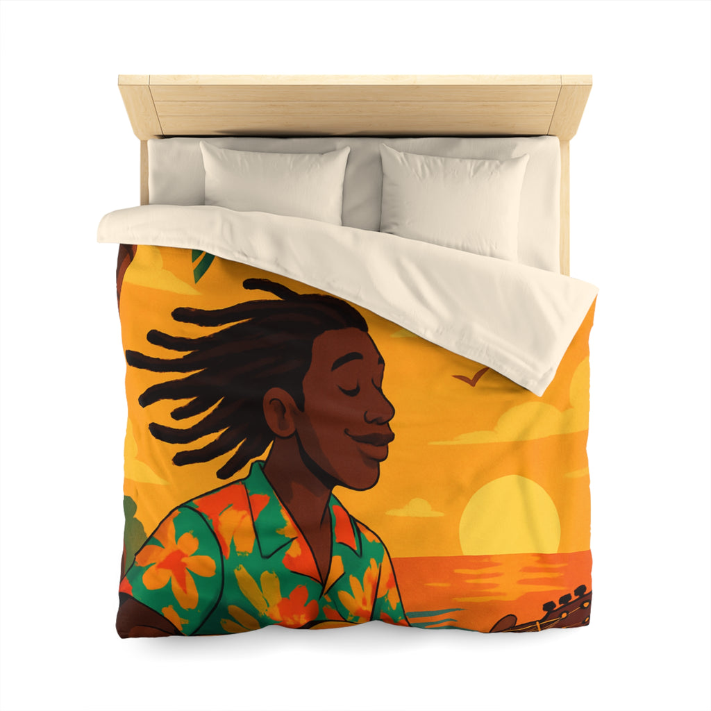 Housse de couette tropicale avec musique, coucher de soleil et palmiers exotiques pour chambre