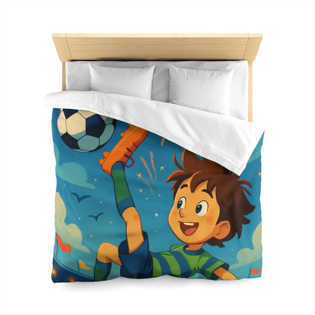 Housse de Couette Enfant Festive avec Football et Feux d'Artifice Multicolores Animés