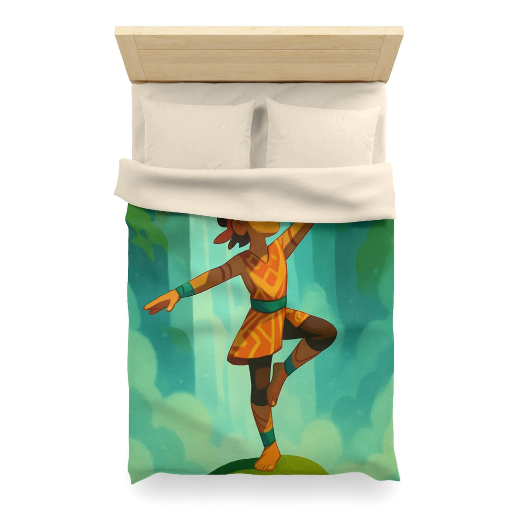 Housse de couette avec motif aventureux illustrant cascade et cristal lumineux vibrant