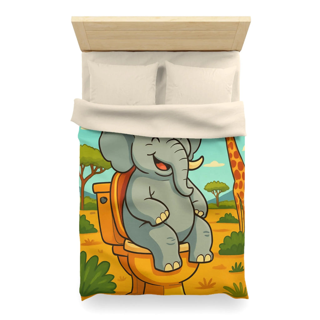Housse de couette joyeuse éléphant sur toilettes en pleine savane colorée