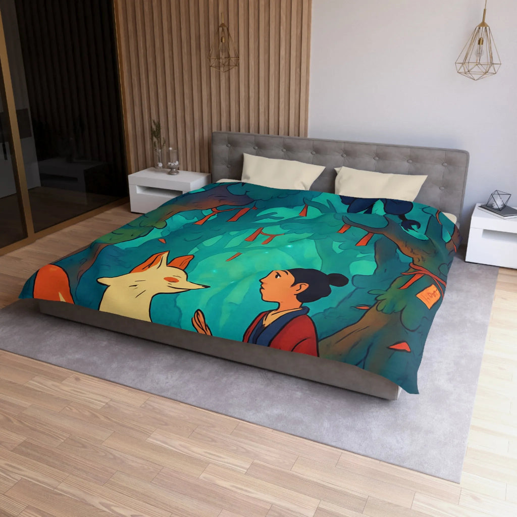 Housse de couette forêt magique avec renard et oiseaux pour chambre paisible