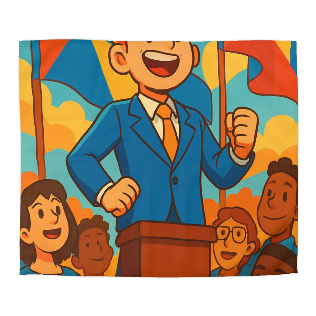 Housse de couette colorée avec illustration joyeuse de personnes et drapeaux vibrants