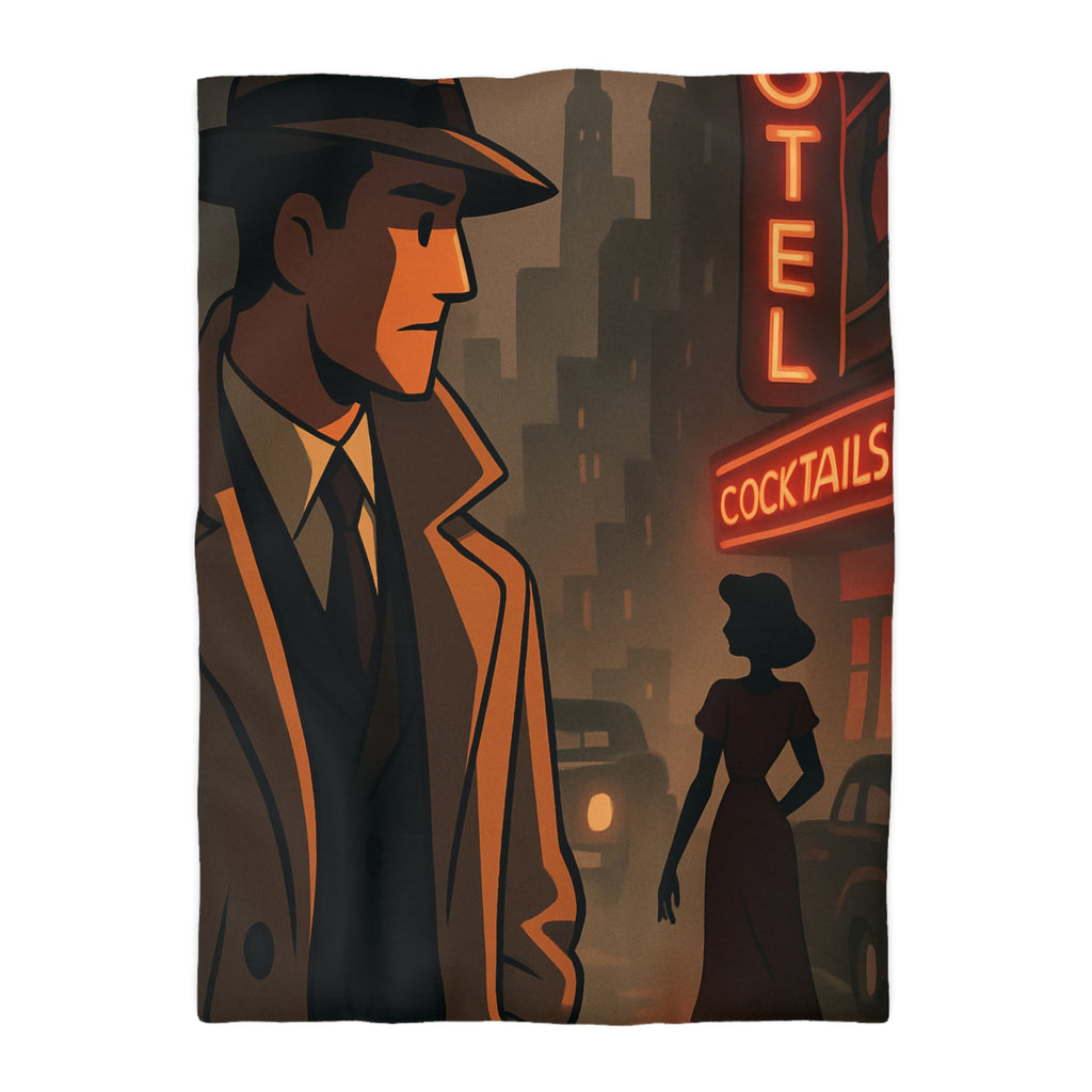 Housse de Couette Noir et Rouge, Design Rétro Vintage, Atmosphère de Film Noir