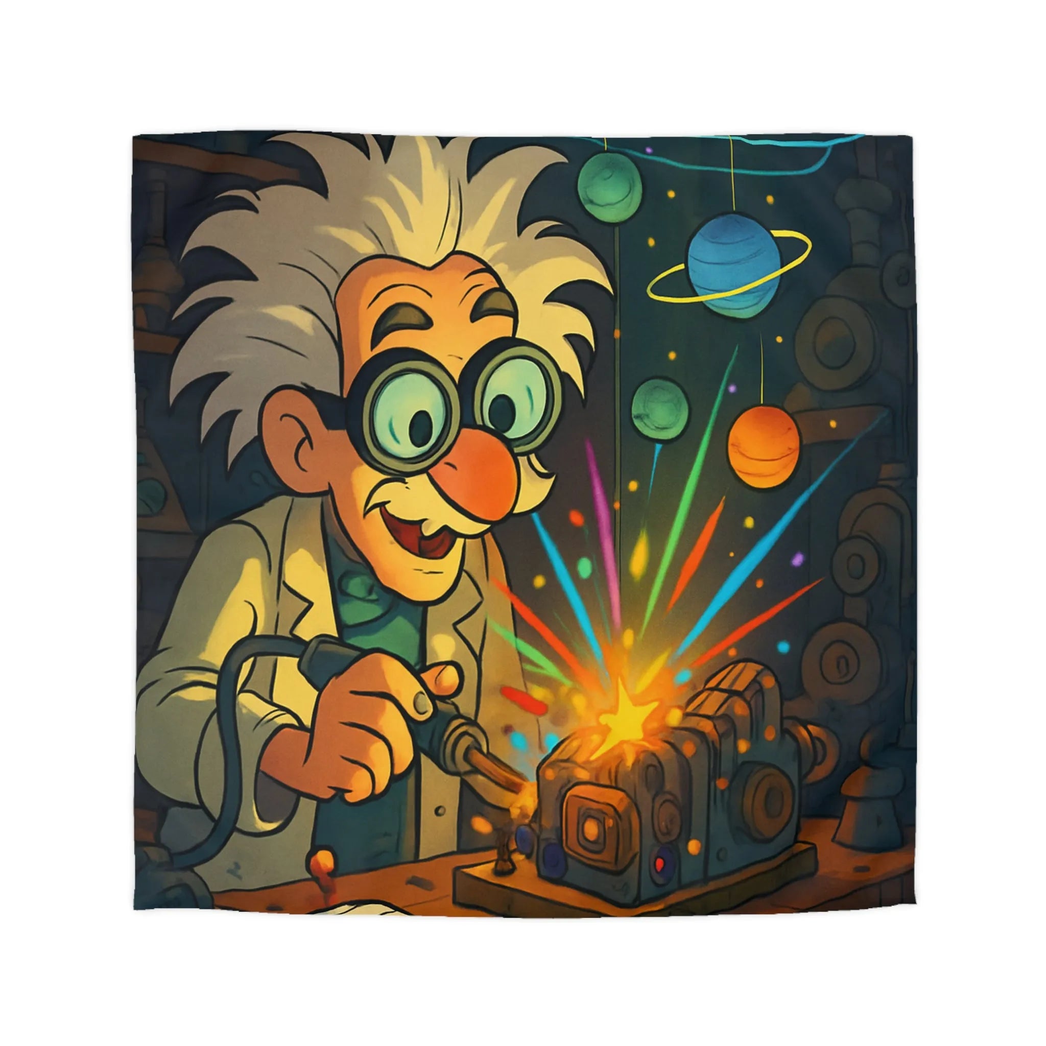 Housse de Couette Cosmos Inventeur Fantastique avec Planètes et Robot Mignon