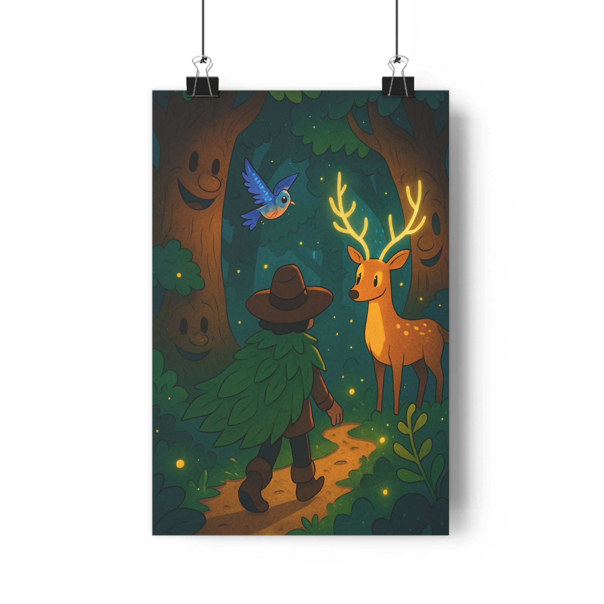 Poster décoratif vibrant vert doré aventure féérique mystique enfant chambre paysage magique lumineux créatif