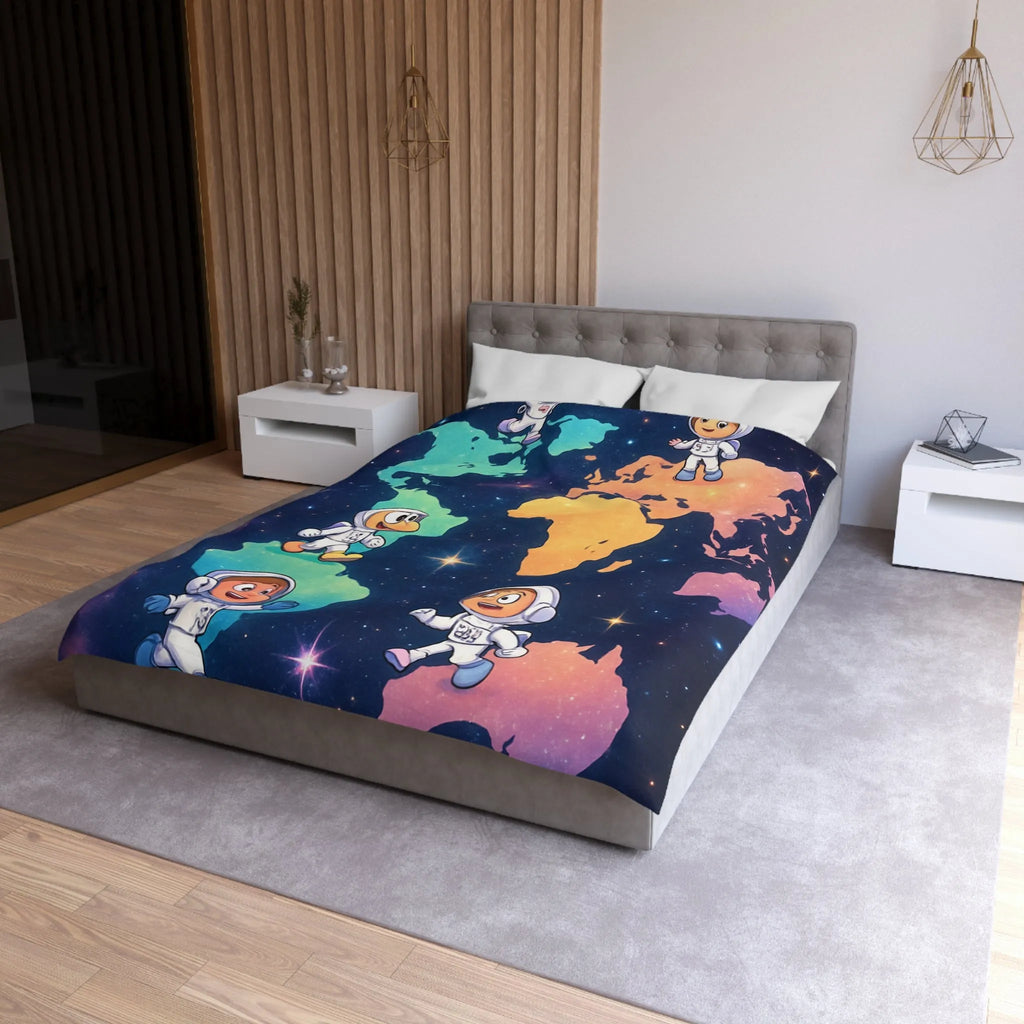 Housse de Couette Astronaute Enfantine Arc-en-Ciel Monde Spacieux Carte Terre Étoilée Cosmonautes Rêveurs