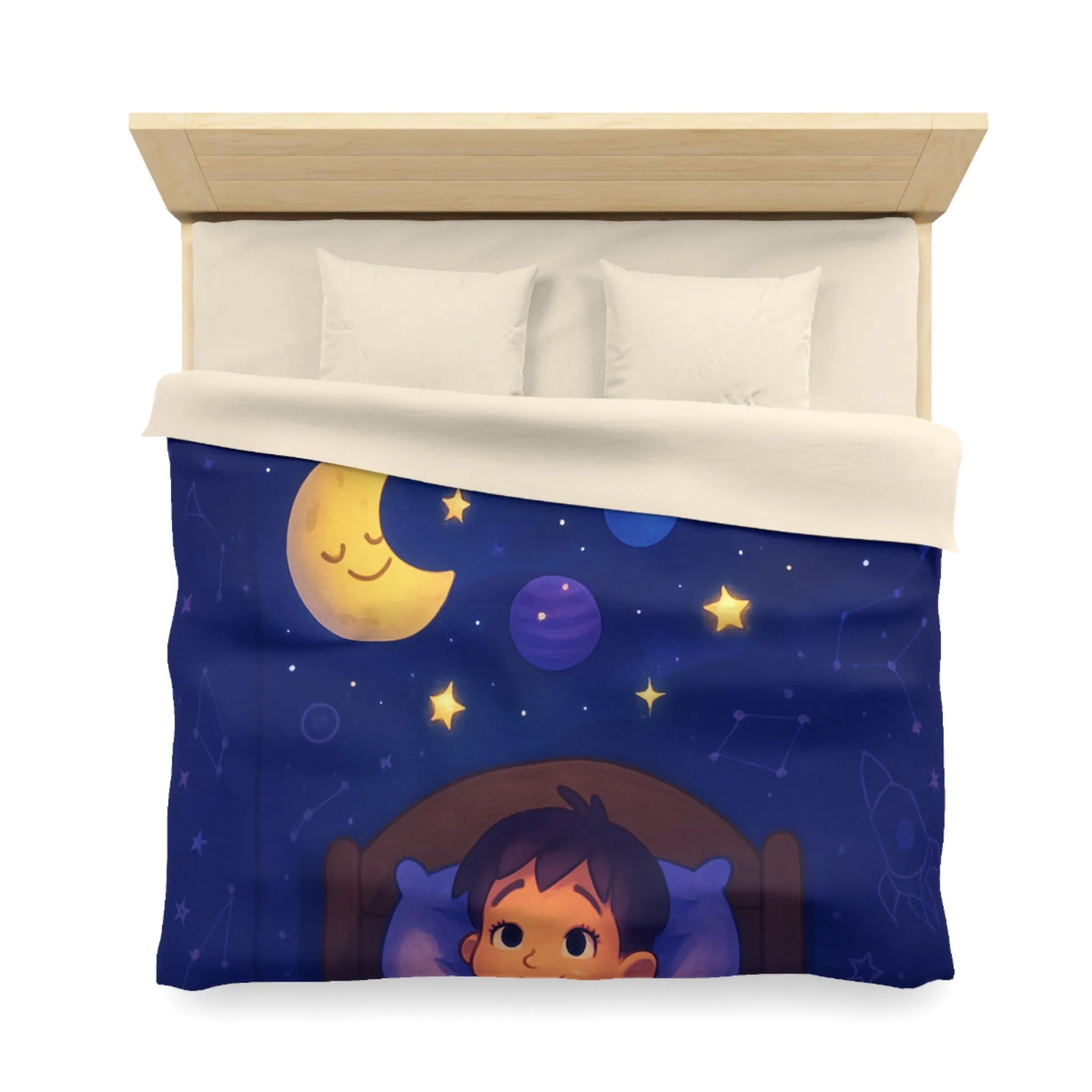 Housse de couette enfantine avec système solaire et ciel étoilé apaisant pour rêver