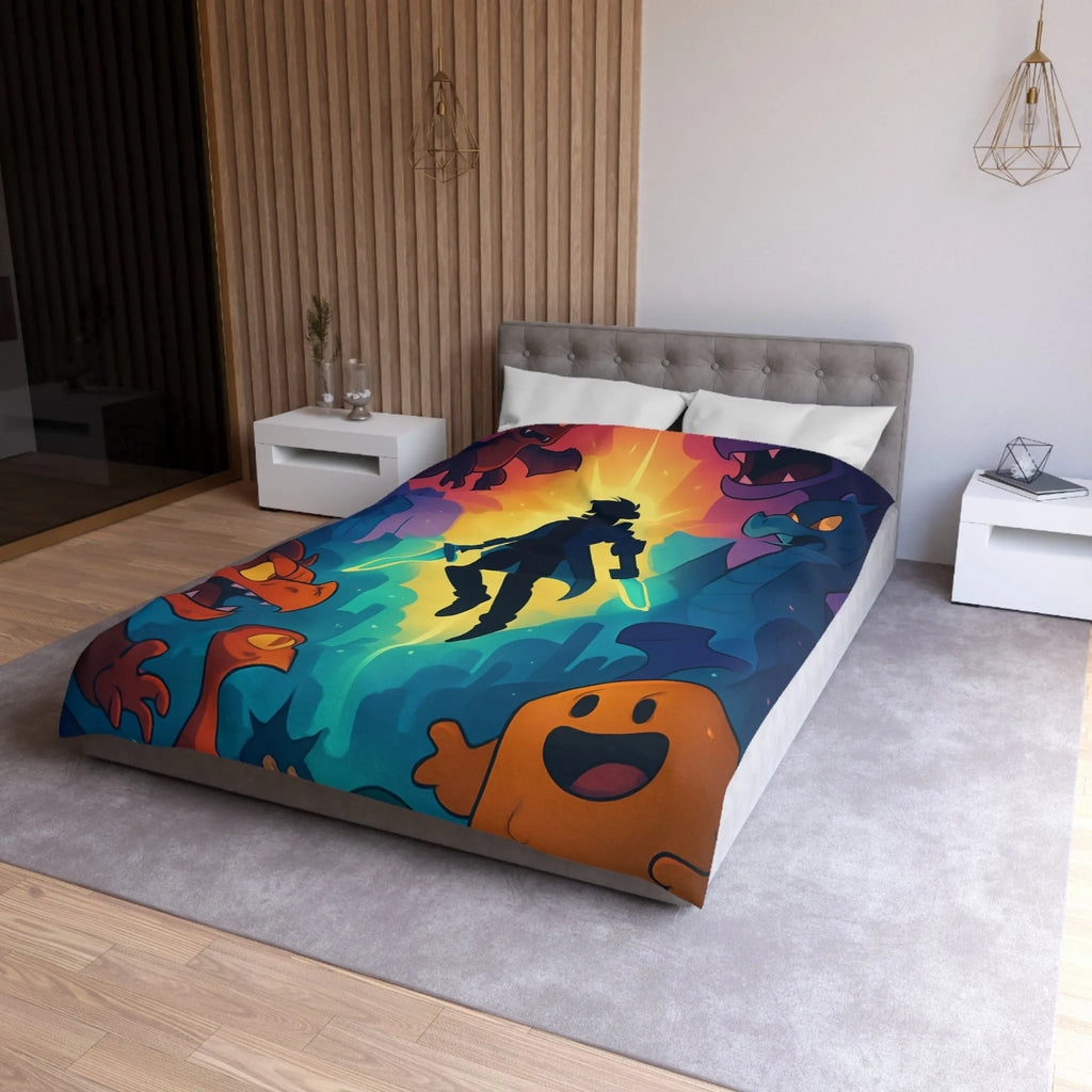 Housse de couette colorée avec créatures fantastiques, ambiance magique et design audacieux