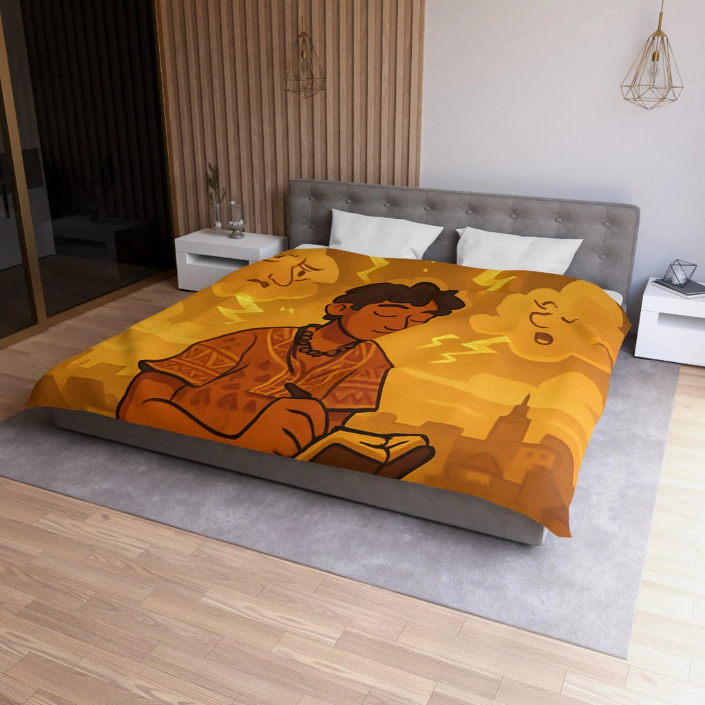 Housse de couette artistique avec motif méditatif, nuageux et expressions émotionnelles illustrées