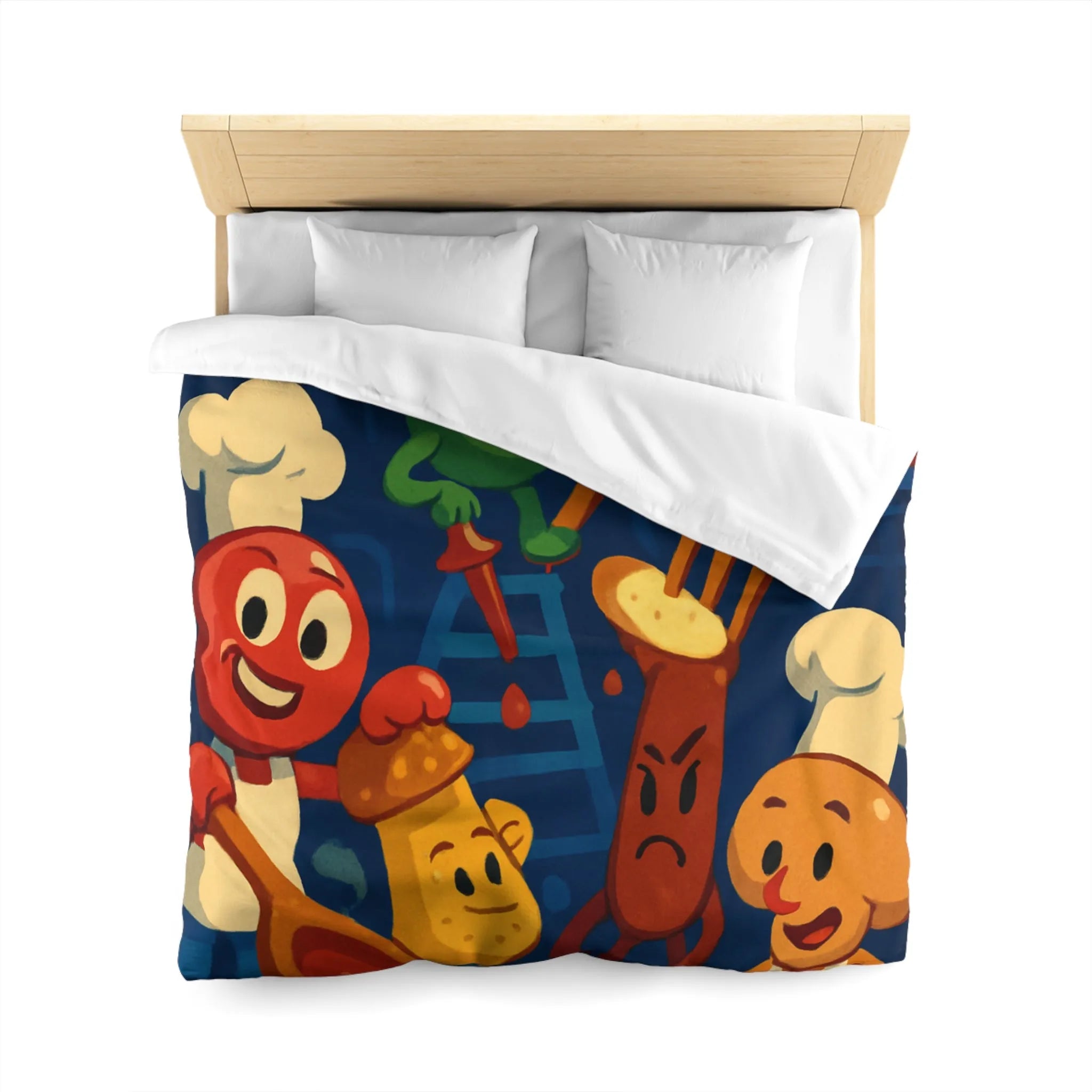 Housse de couette colorée chefs amusants cuisine amusante personnages recettes fourchettes