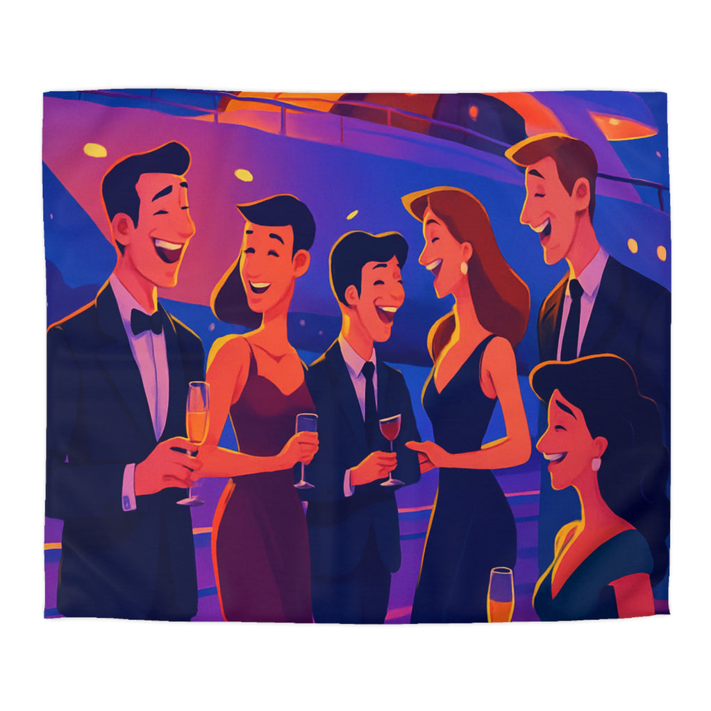 Luxueuse housse de couette en croisière, ambiance fête nocturne élégante et festive