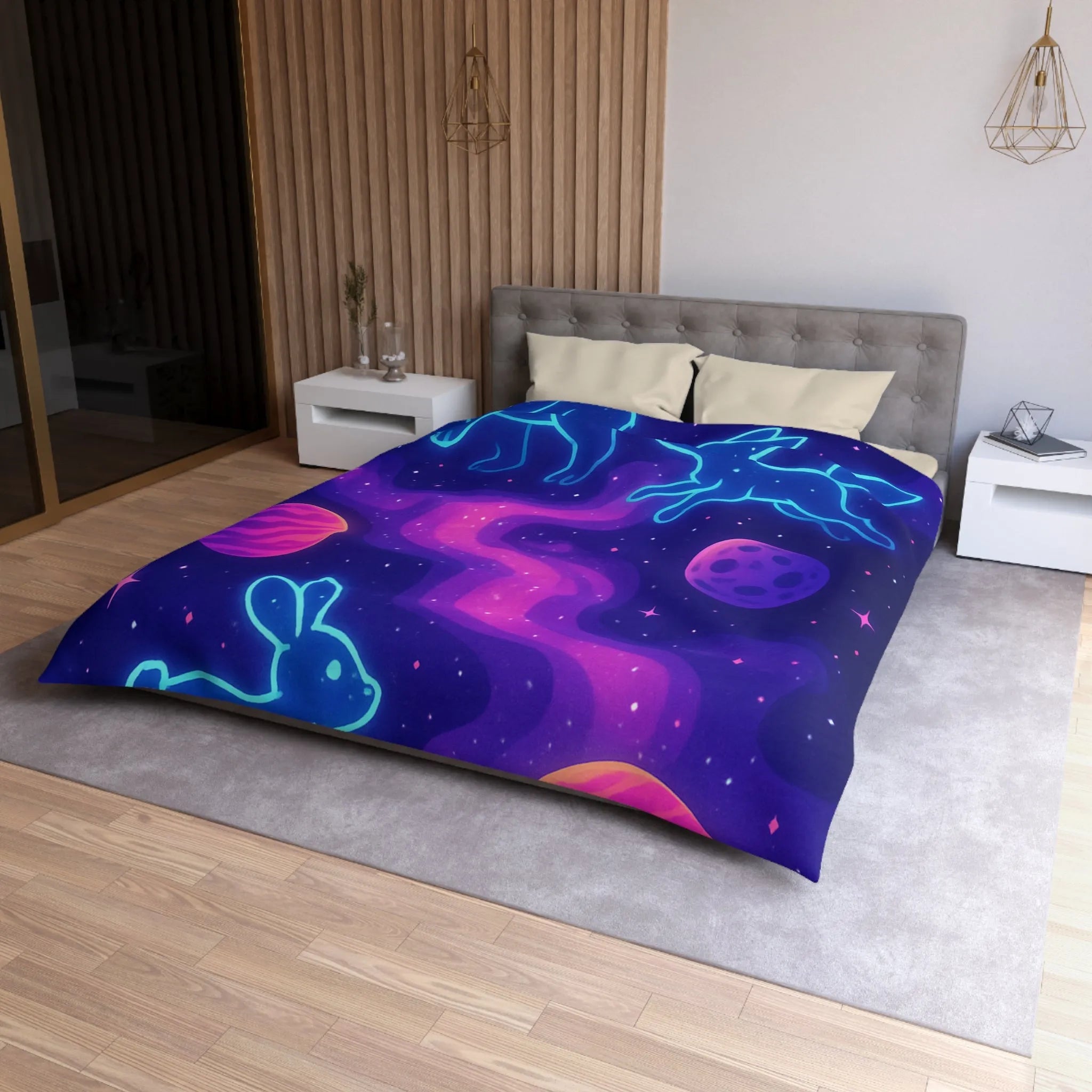 Housse de Couette Étoilée Animaux Néon Cosmiques pour Atmosphère Surnaturelle et Apaisante