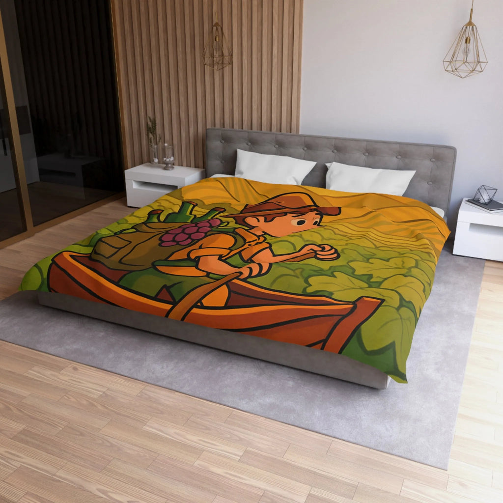 Housse de couette colorée avec paysage de vignoble et enfant en bateau