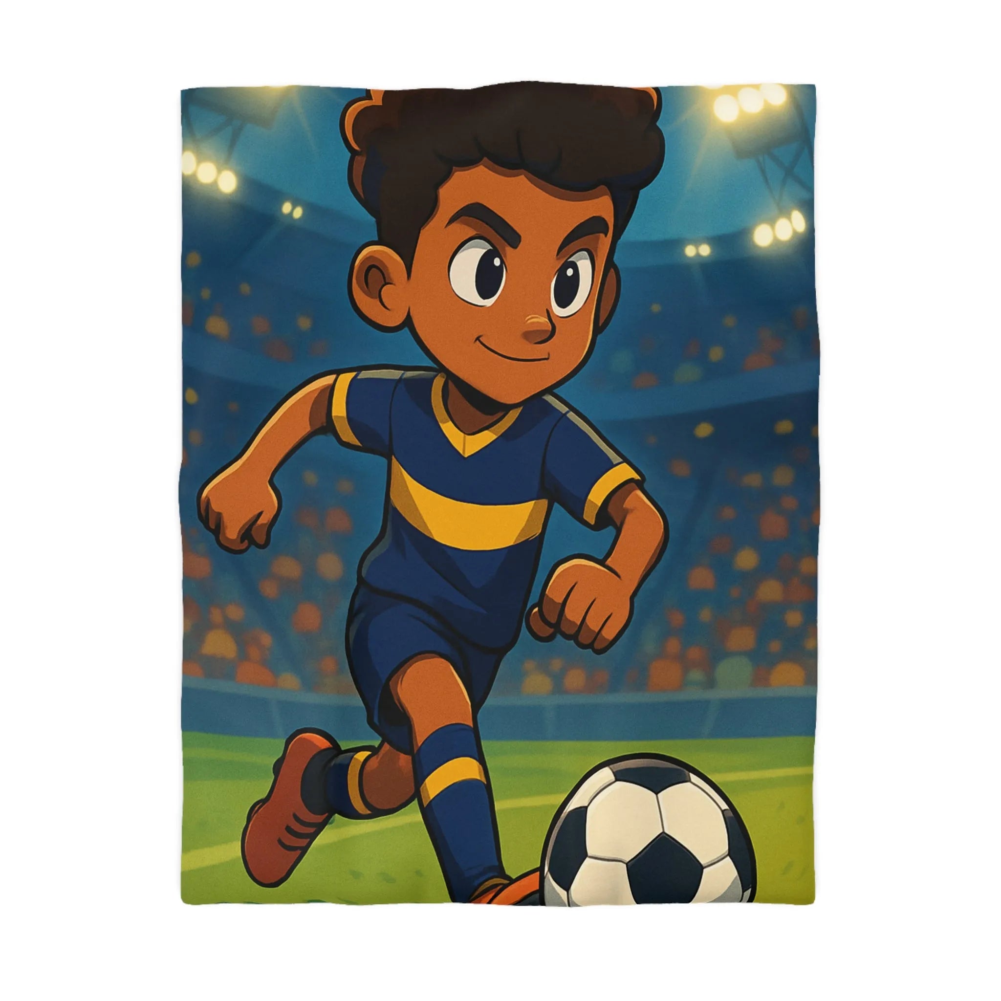 Housse de Couette Enfant Footballeur Dessin Animé, Terrain de Jeu Lumineux Sportif