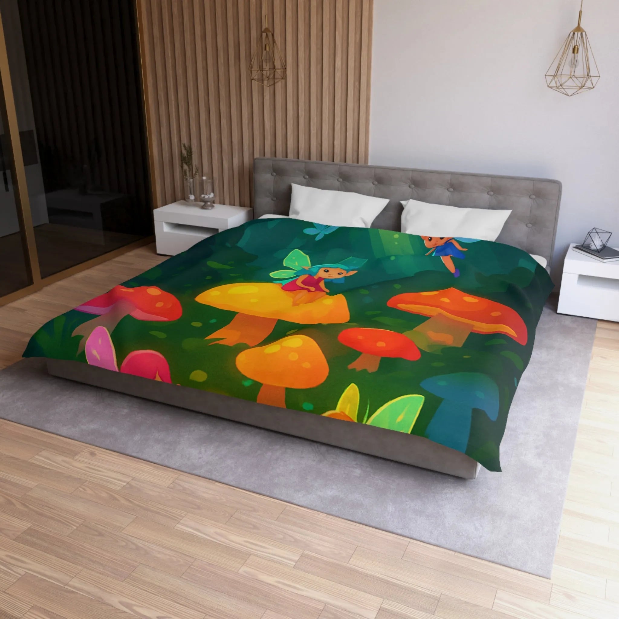 Enchantez Votre Chambre avec Housse de Couette Fées Colorées et Champignons Magiques