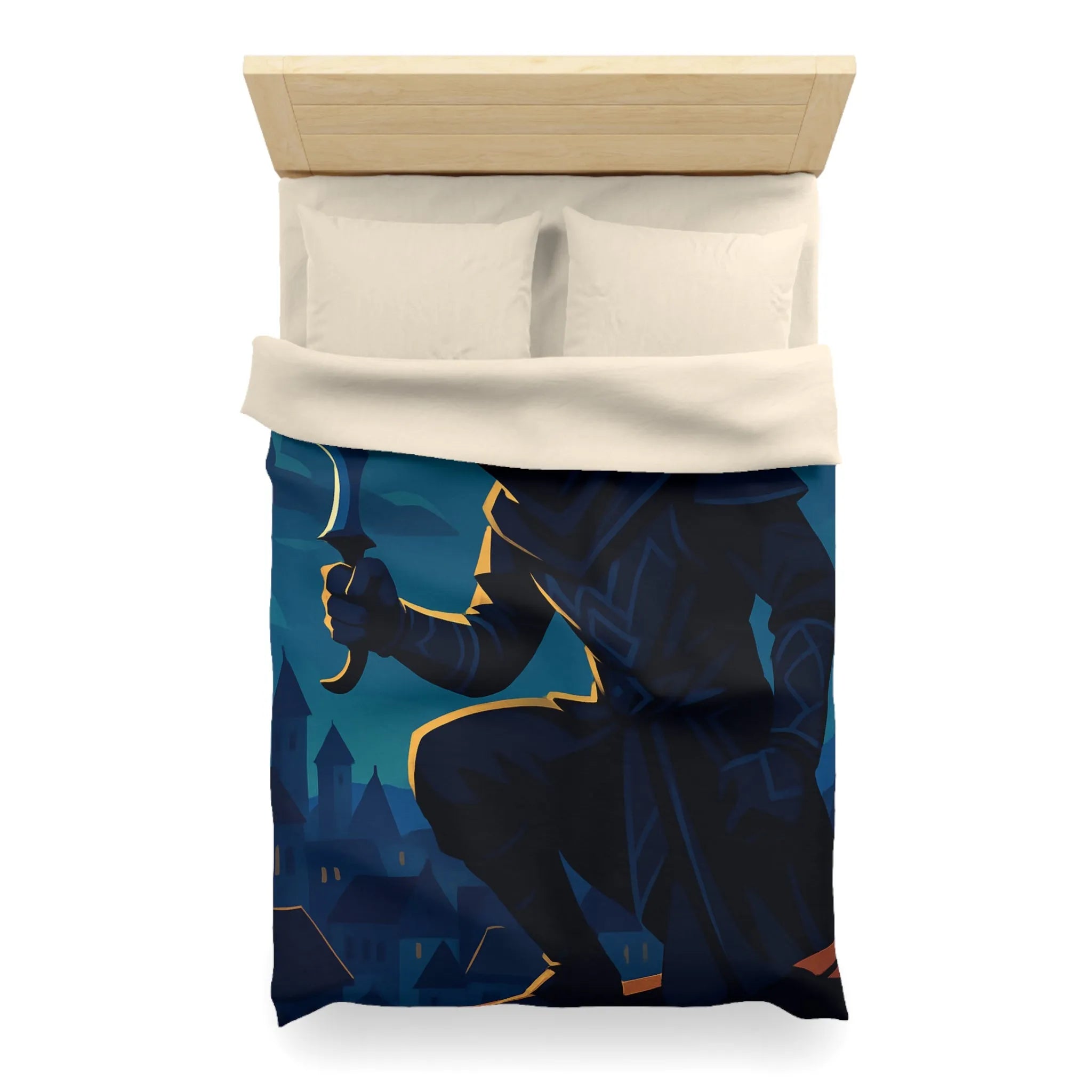 Housse de couette avec silhouette de voleur menaçant sous une pleine lune brillante