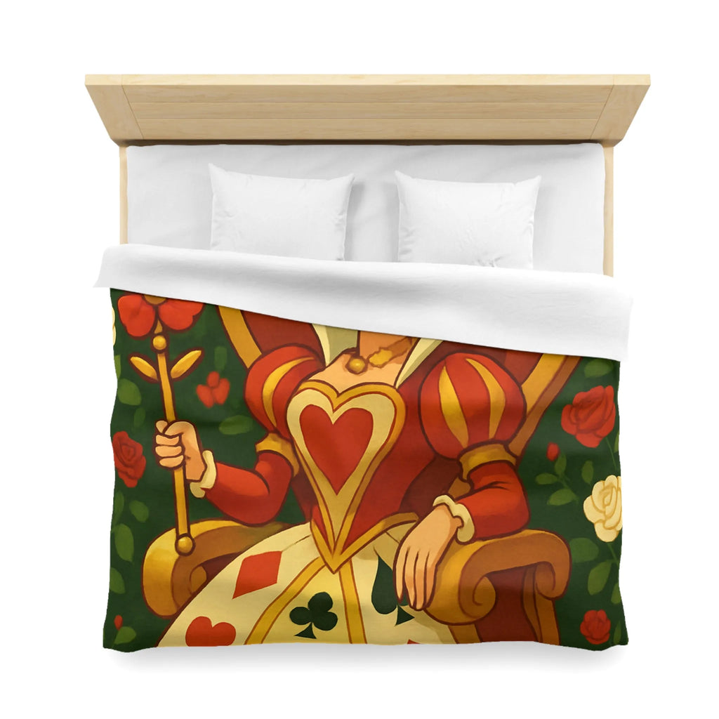 Élégante et royale housse de couette reine avec motifs coeurs détails rouge vibrant