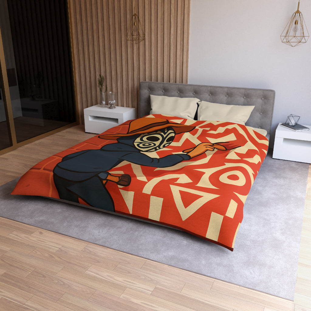 Housse de Couette Style Graffiti Masque Ethnique en Rouge et Blanc Pour Chambre Adulte