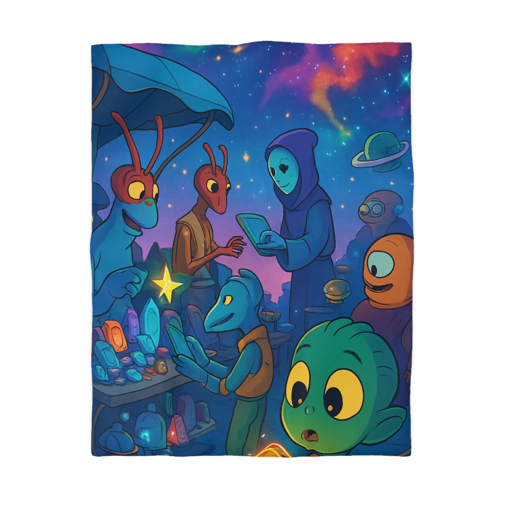 Explorez un Marché Cosmique avec des Créatures Extraterrestres et Pierres Lumineuses Éblouissantes