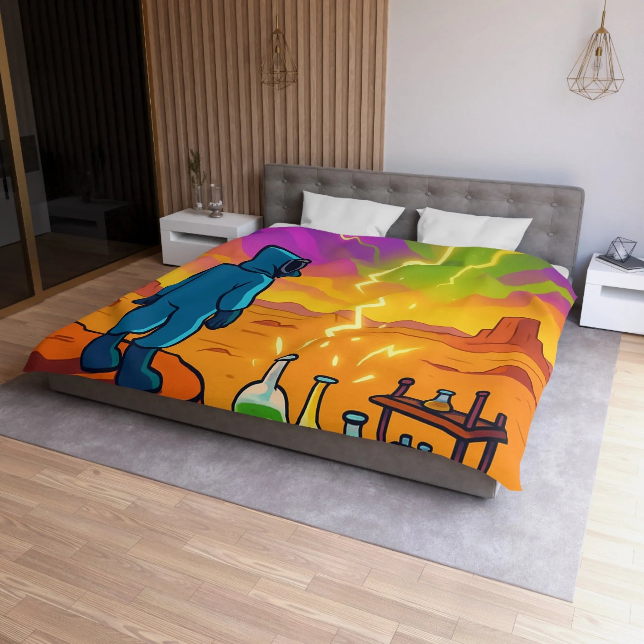 Housse de couette ciel extraterrestre arc-en-ciel avec scientifique et installations chimiques