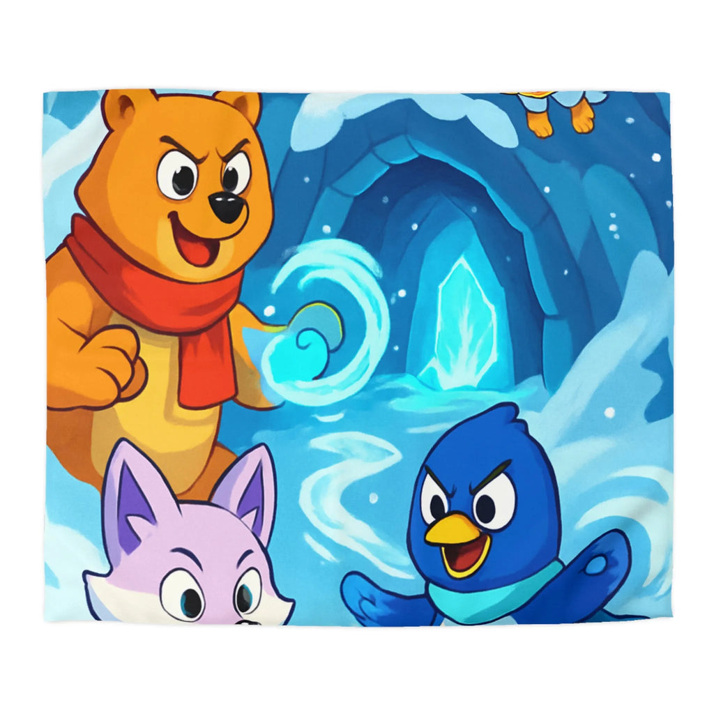 Housse de couette avec animaux animés dans un paysage hivernal magique et enneigé