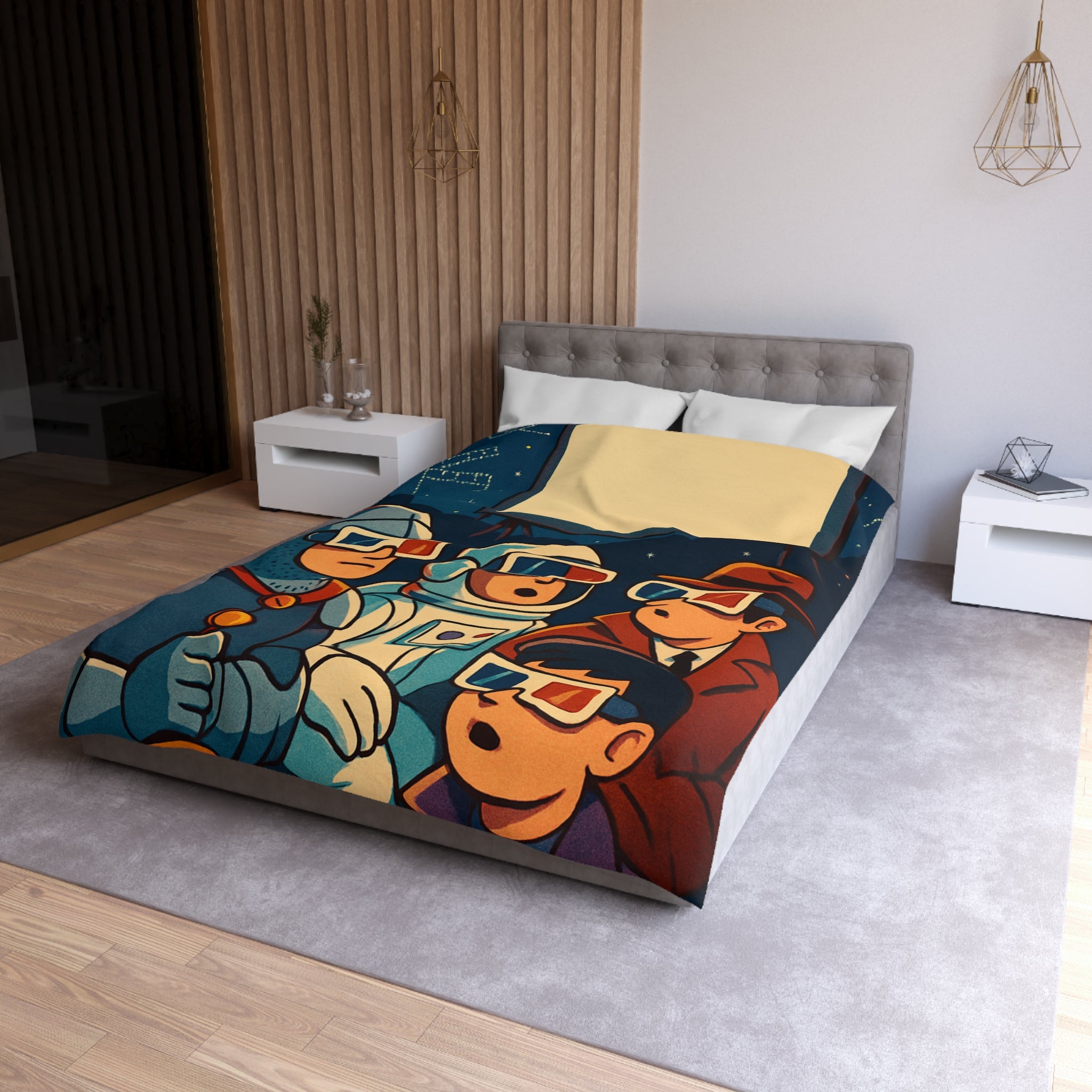 Housse de Couette Unique Inspirée Cinéma Rétro Avec Personnages Insolites Regardant Écran