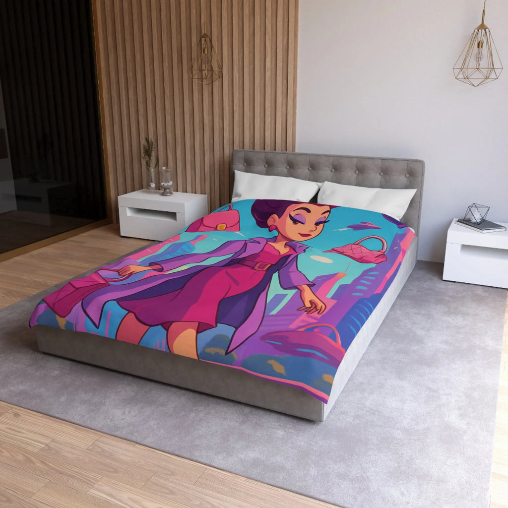 Élégante illustration urbaine rétro-futuriste avec personnage glamour et accessoires stylés en rose