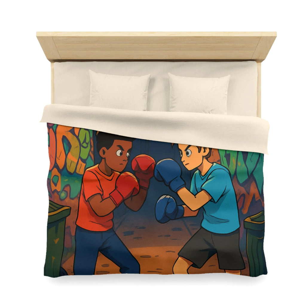 Housse De Couette Boxe Enfantine Nuit Sur Rue Graffitée Avec Lampadaires Illuminés