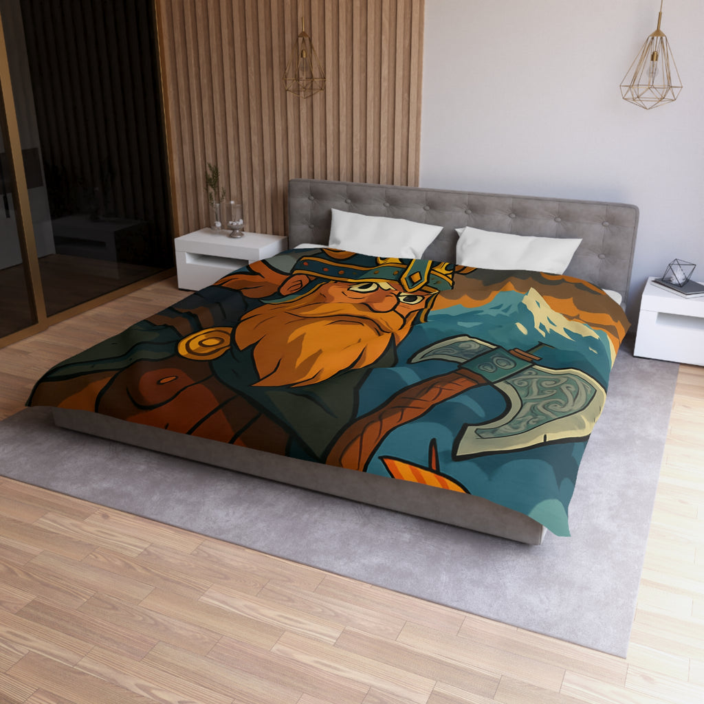 Housse de couette Viking féroce, paysage nordique et drakkar, ambiance mythique captivante