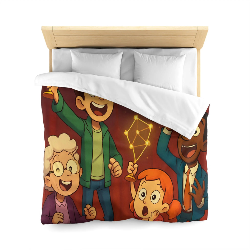 Housse de couette colorée enfants avec feux d'artifice et personnages dessin animé joyeux