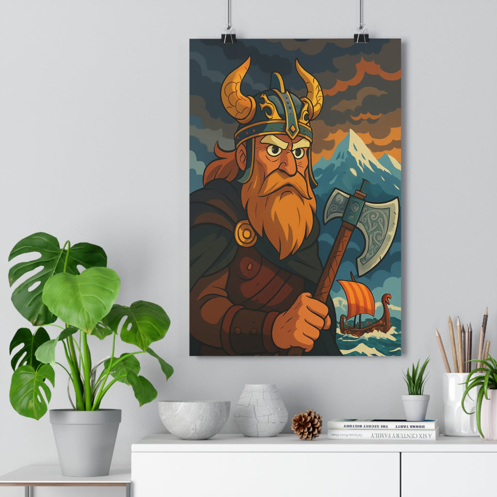Poster décoratif guerrier viking épique scandinave tableau salon chambre ambiance légende nordique dramatique vibrant