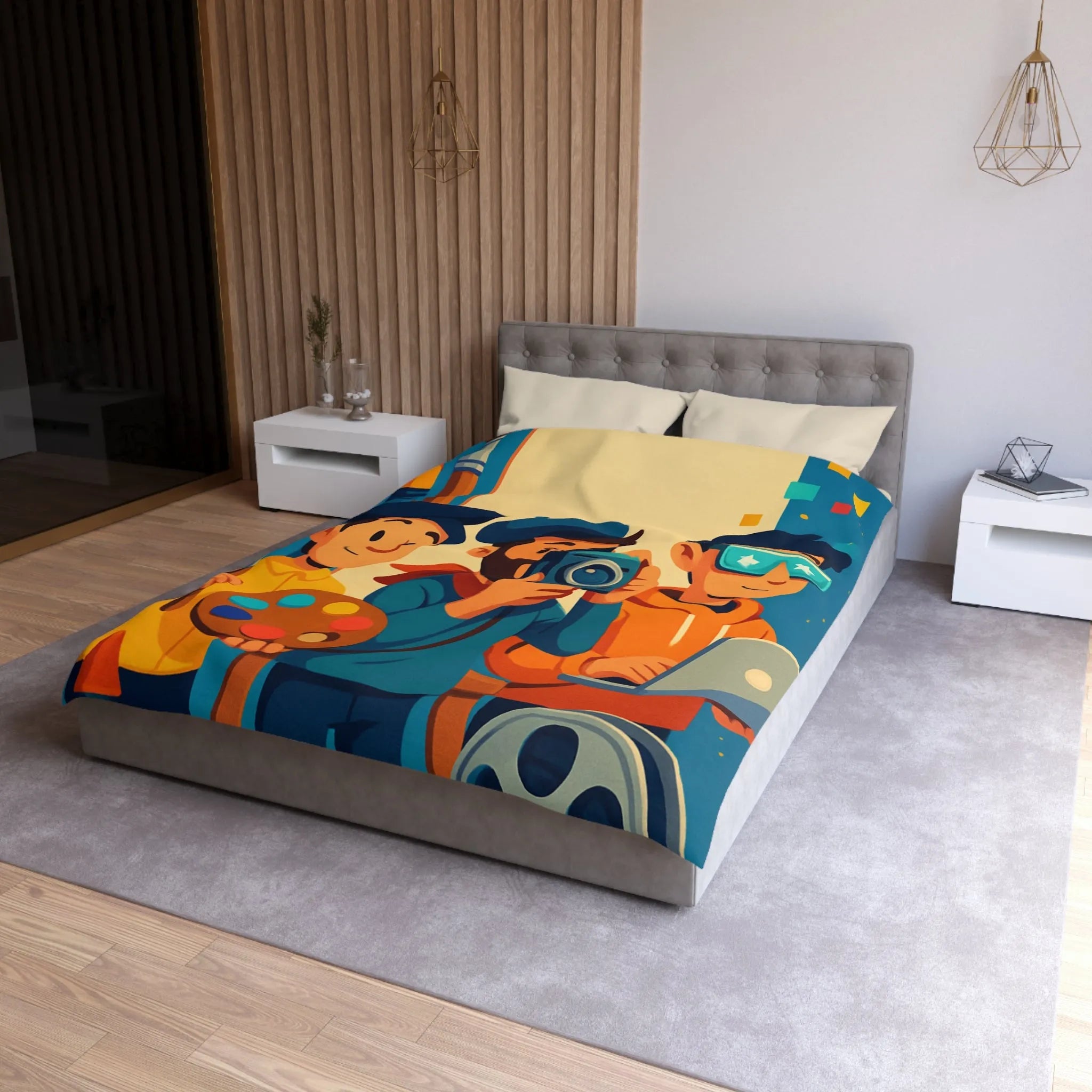 Housse de couette colorée avec artistes créatifs et style cartoon pour chambre moderne