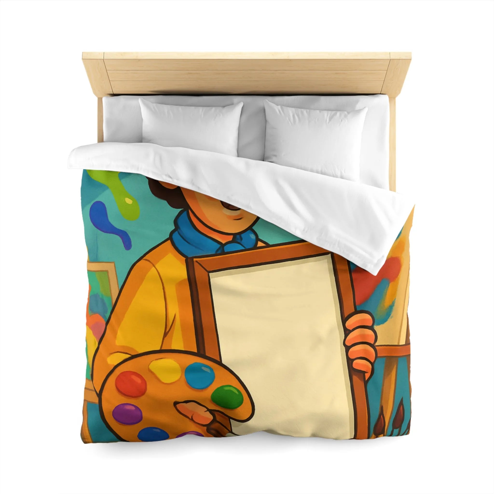 Housse de couette colorée artiste, palette vibrante, design créatif pour chambre inspirante