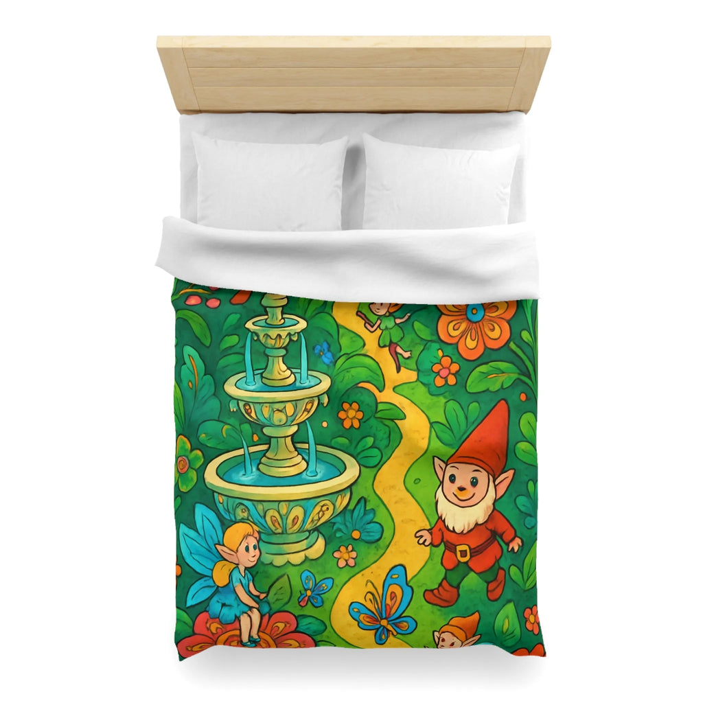 Housse de couette enfant avec lutins, fées, et papillons dans une forêt enchantée