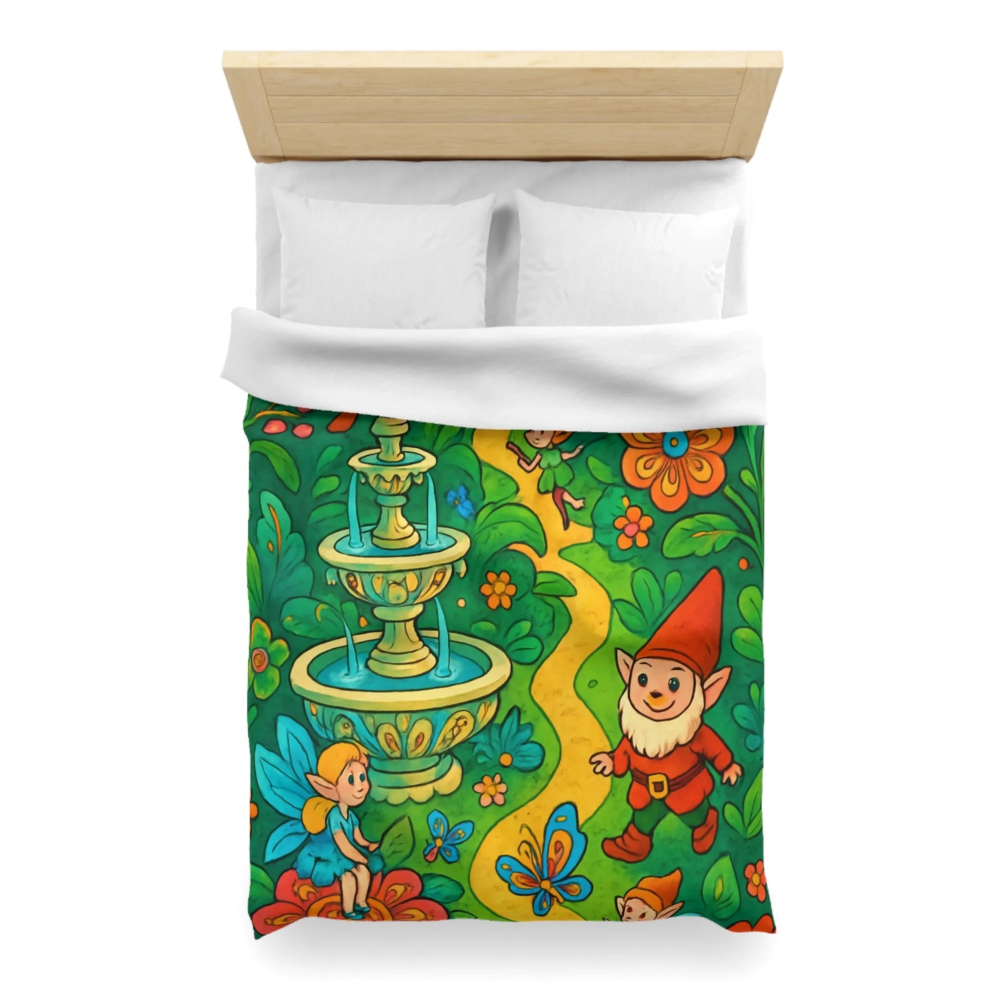 Housse de couette enfant avec lutins, fées, et papillons dans une forêt enchantée