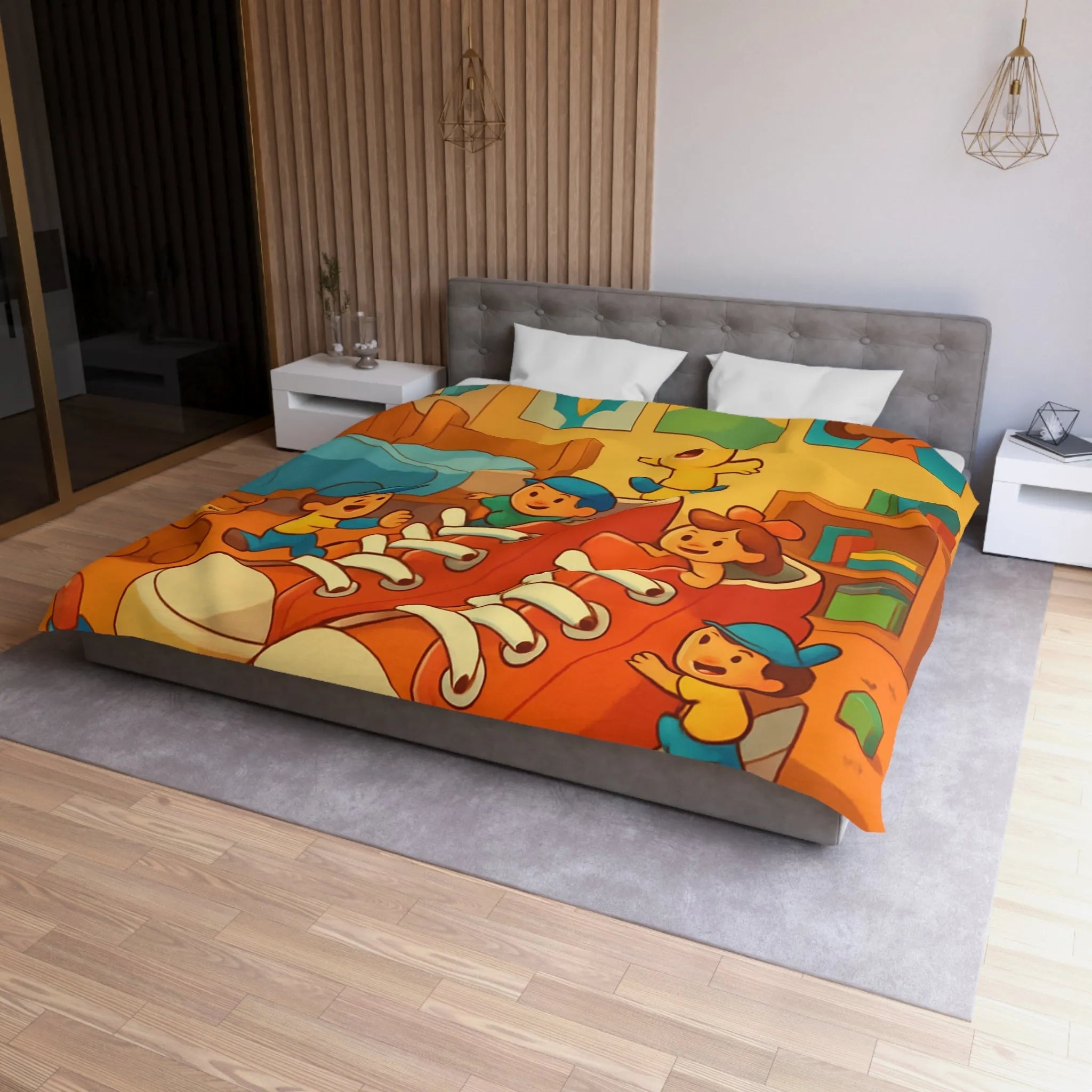 Housse de couette enfants avec illustrations colorées et amusantes de chambre de jeu animée