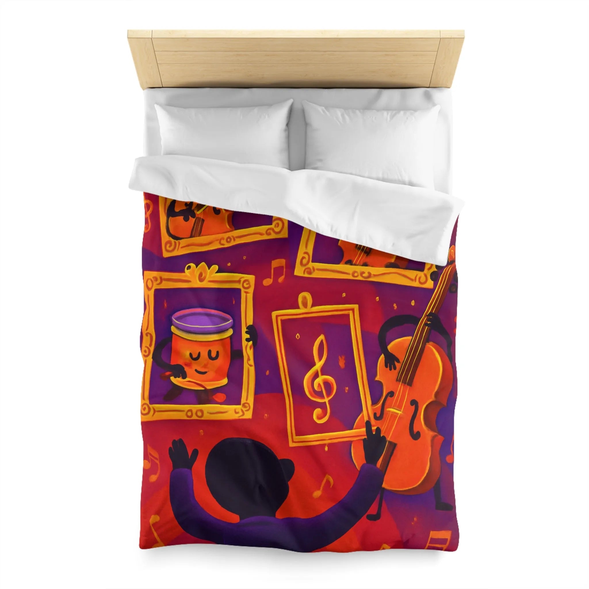 Housse de couette avec motifs musicaux colorés et cadres en pleine symphonie orchestrale