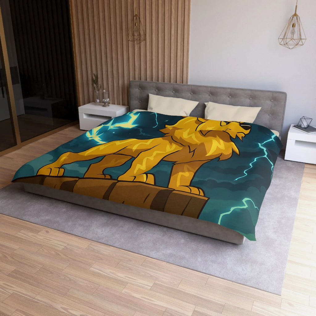 Housse de couette lion éclair lumineux, style animé, ambiance puissante, couleurs vibrantes