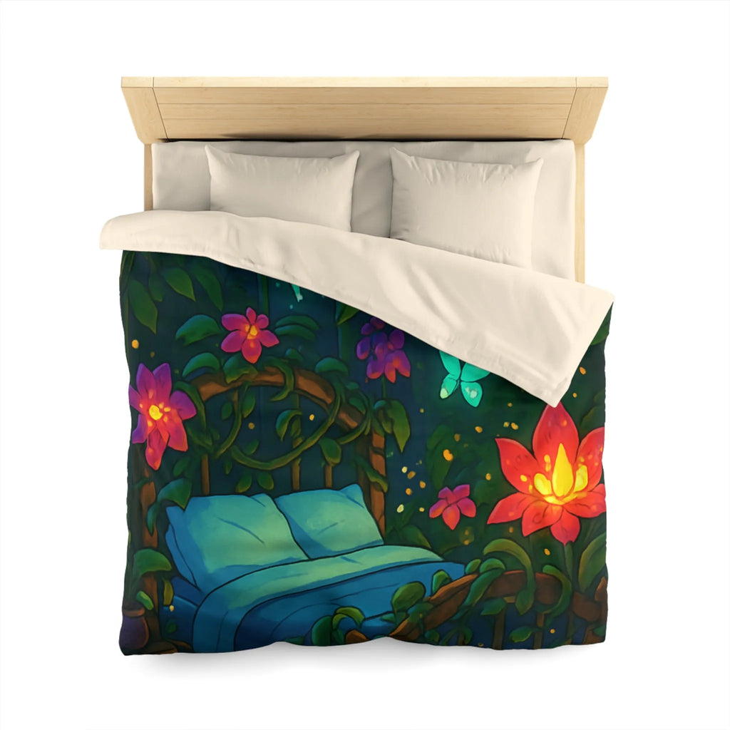 Housse de couette magique avec motifs de fleurs lumineuses et papillons dans la nuit
