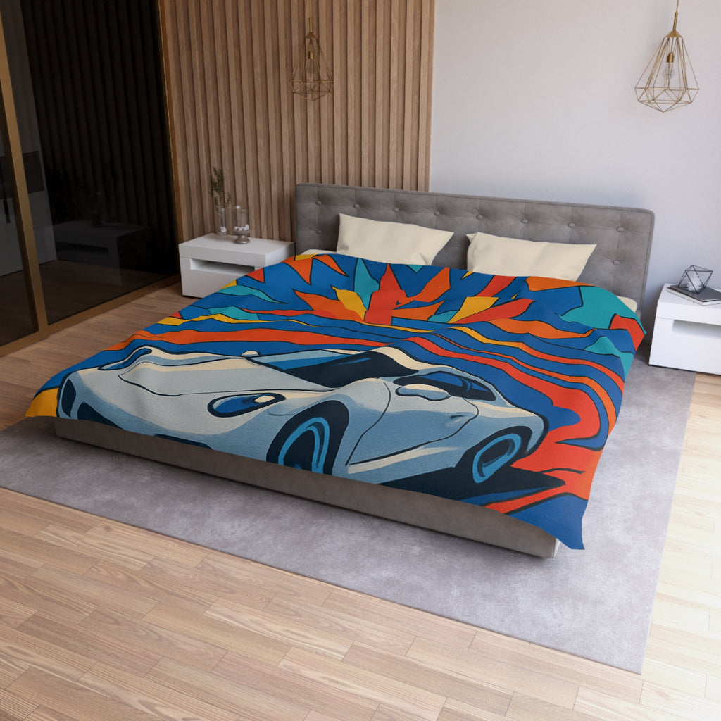 Housse de couette voiture sportive dynamique avec explosion de couleurs vives et éclatantes